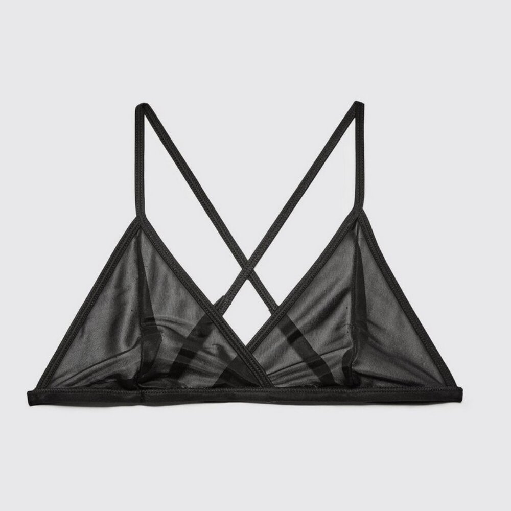 Helmut Lang Cross Back Bra Stretch Organza Sheer Bralette Black